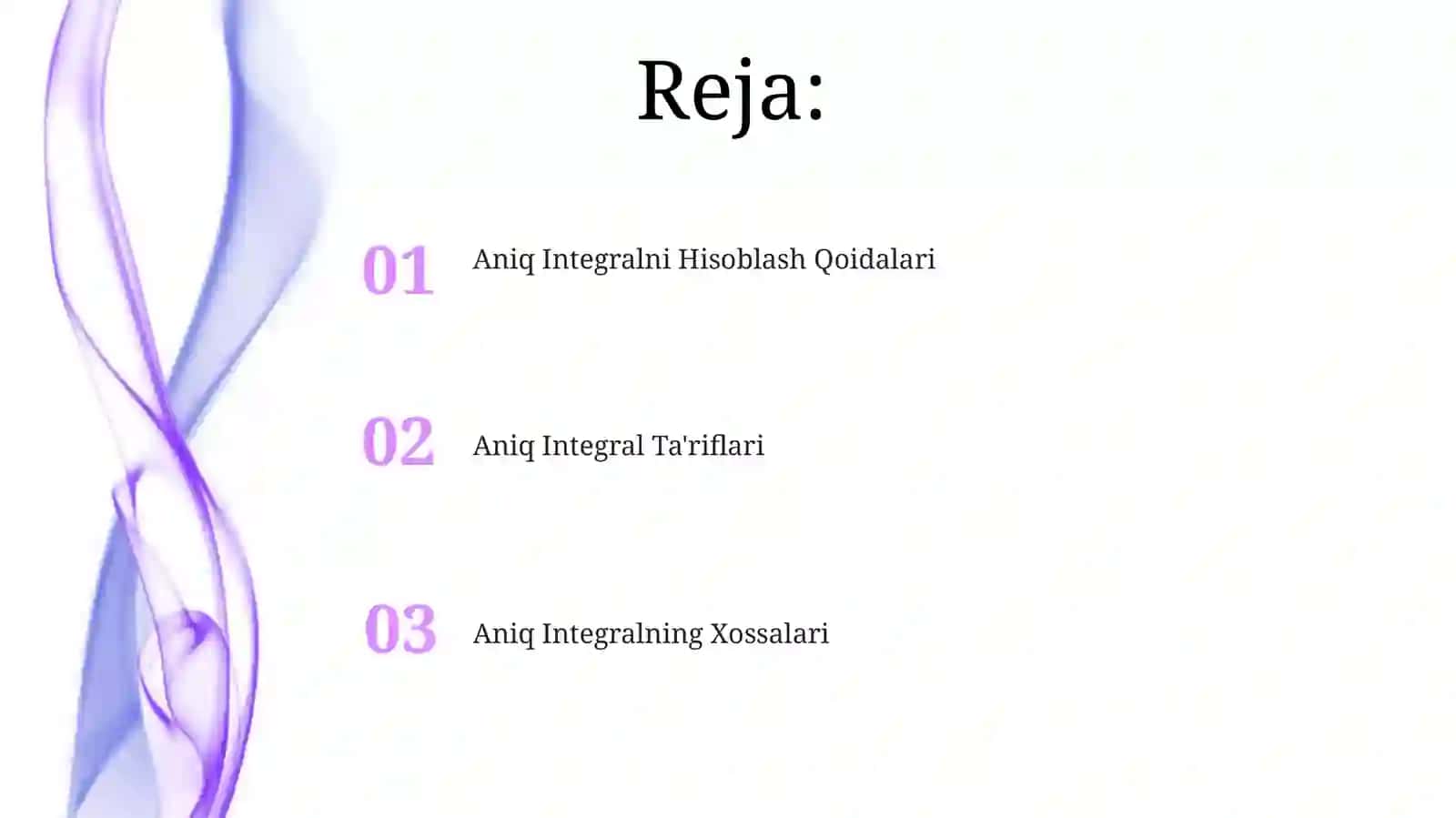 Aniq integral tariflari va uni hisoblash qoidalari 2