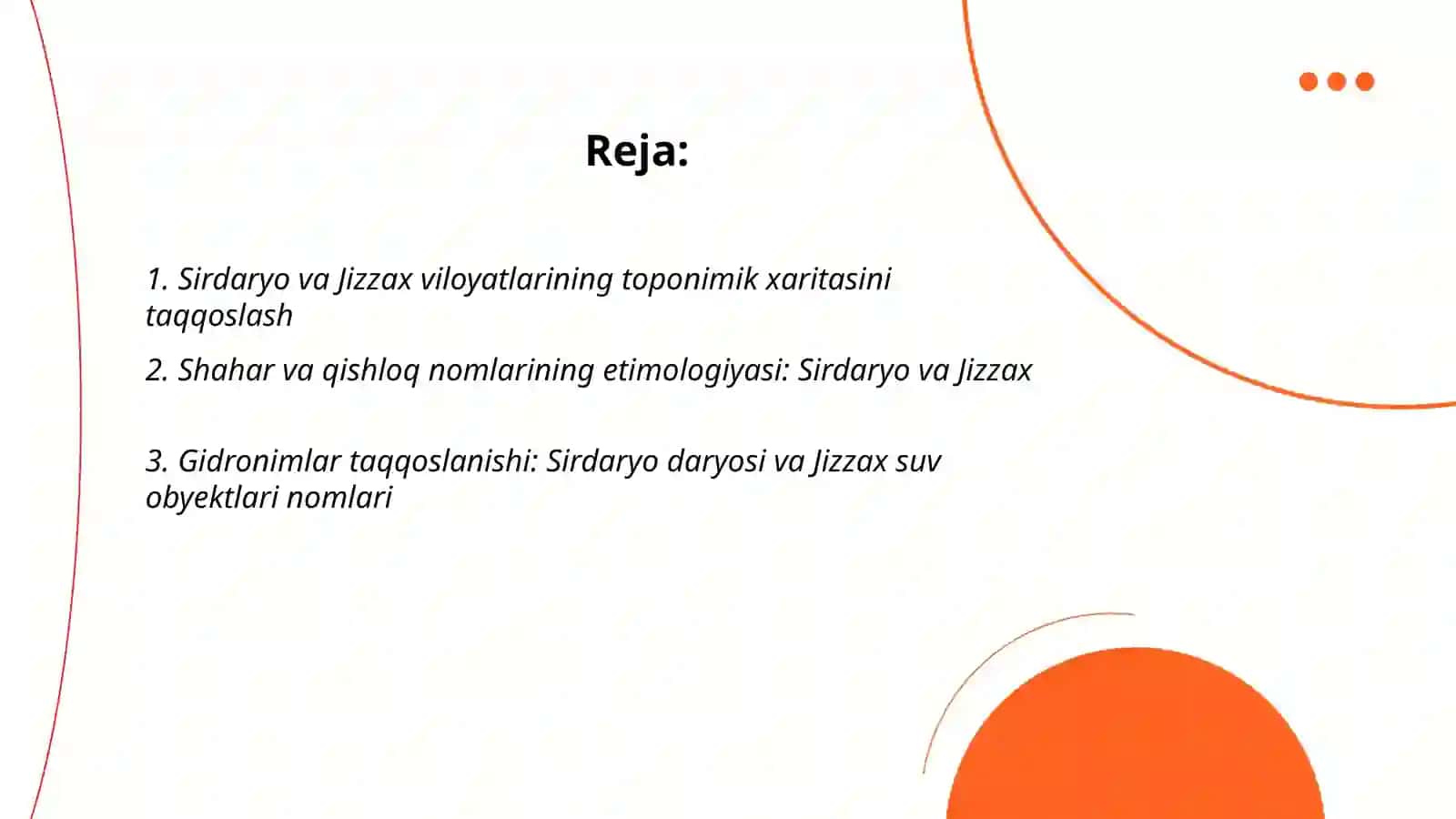 Sirdaryo va Jizzax viloyati toponimlarini solishtirish 2