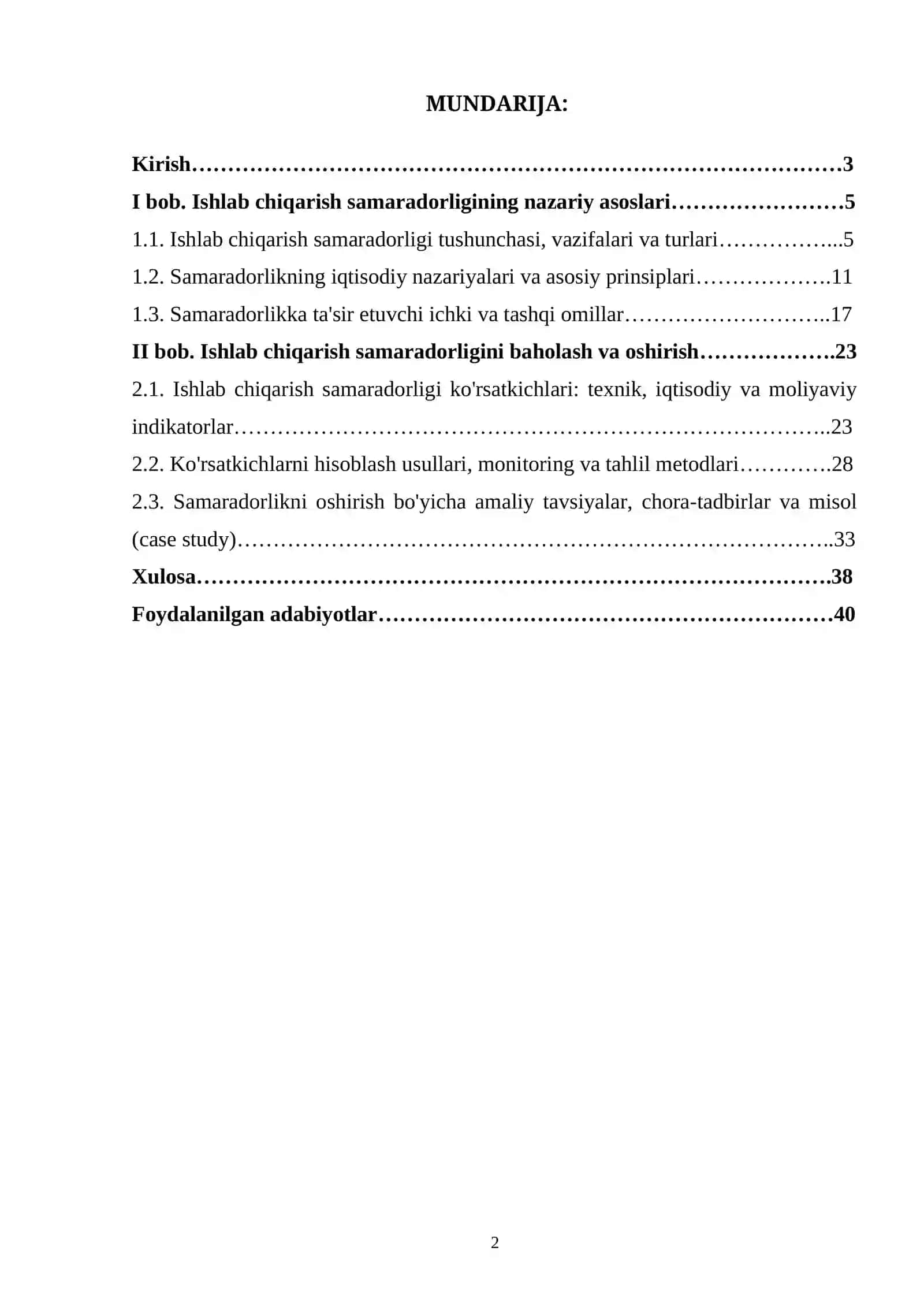 ISHLAB CHIQARISH SAMARADORLIGI VA UNING KOʻRSATKICHLARI 2