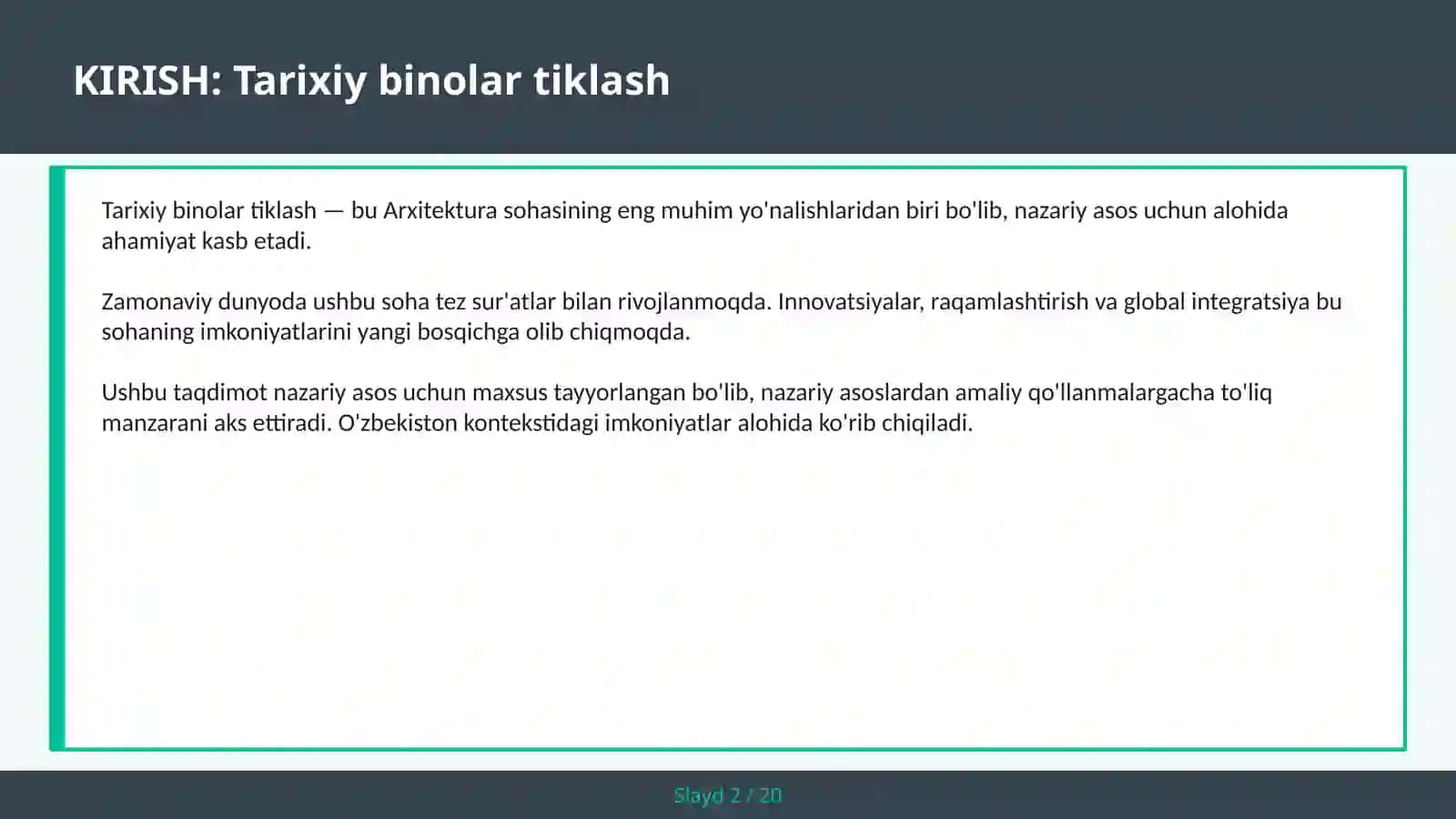 TARIXIY BINOLAR TIKLASH 2