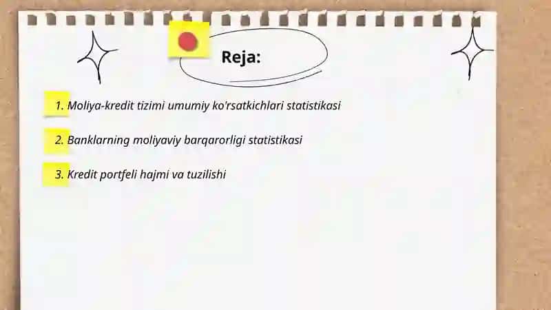 Moliya-kredit tizimi statistikasi 2