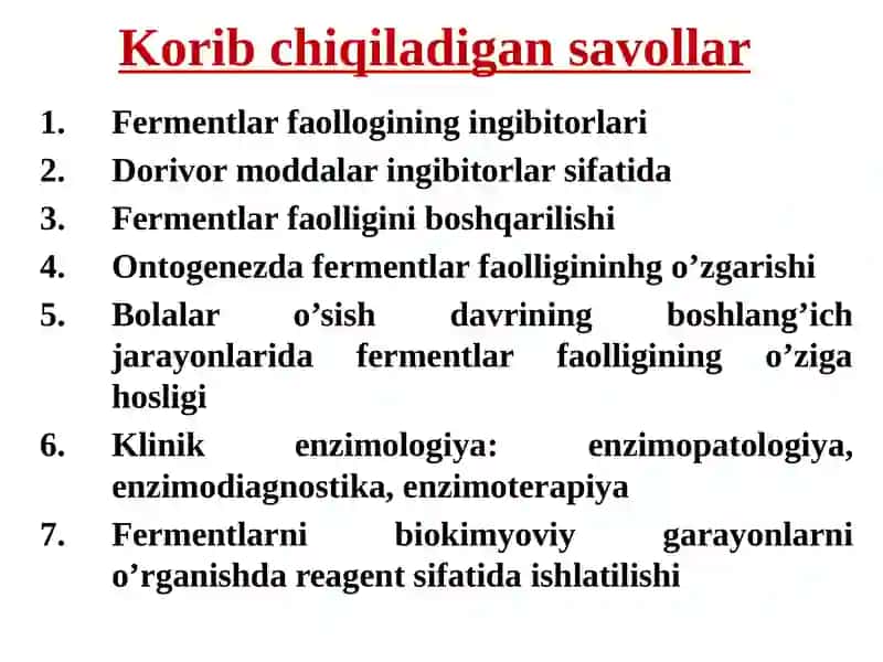 fermentlar gaqida batafsil malumotlar tibbiy va biologik kimyosi 2