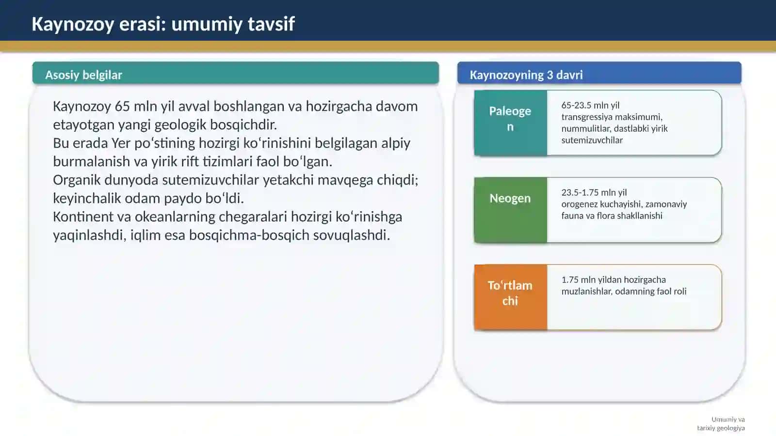 Yer geologik rivojlanish tarixining kaynozoy bosqichi 2