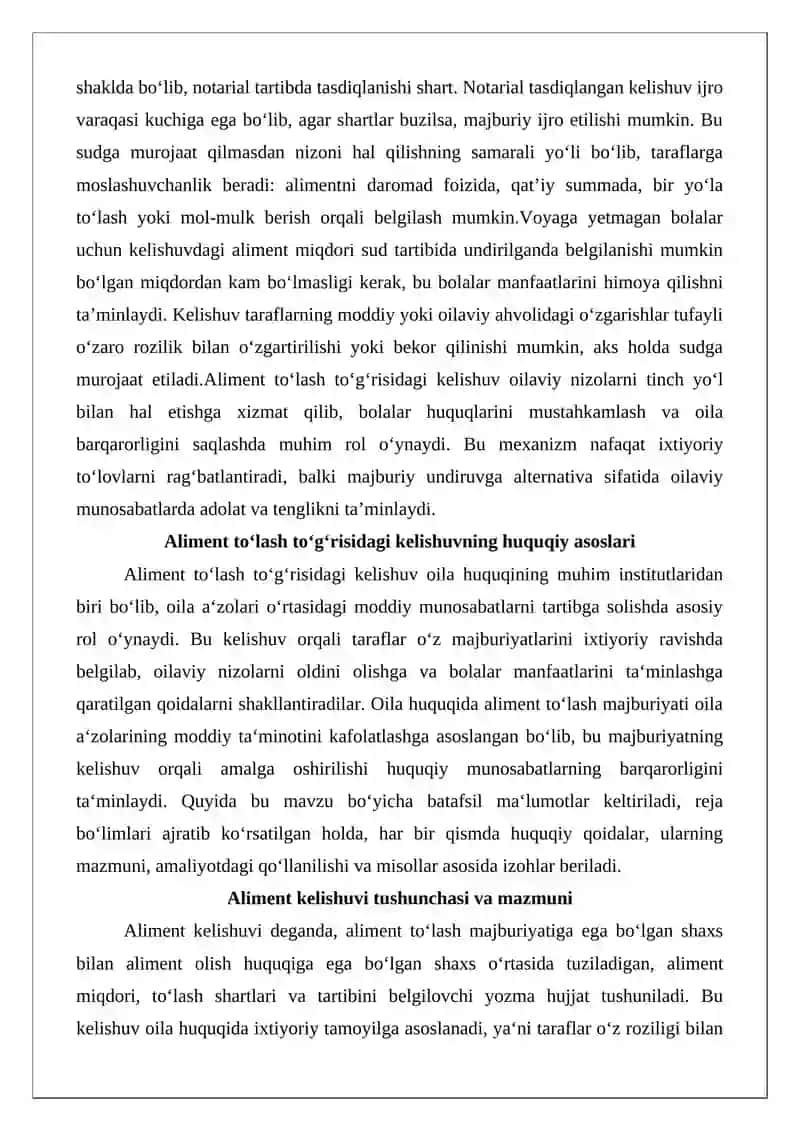Aliment to‘lash to‘g‘risidagi kelishuv 2