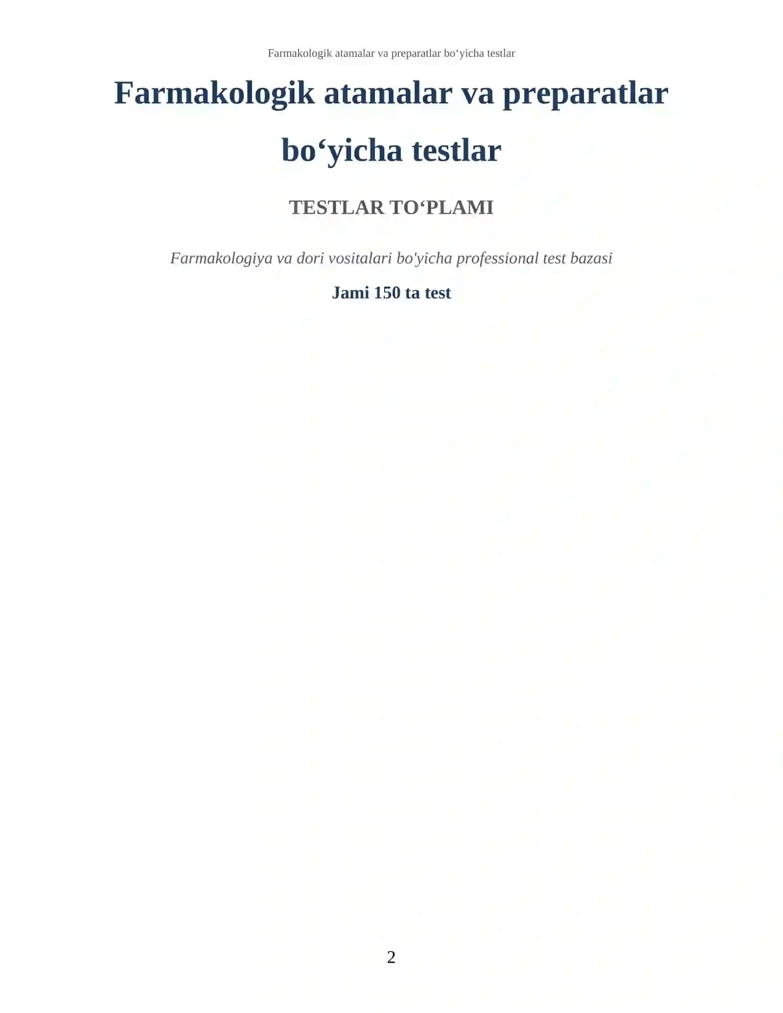 Farmakologik atamalar va preparatlar bo‘yicha testlar 2