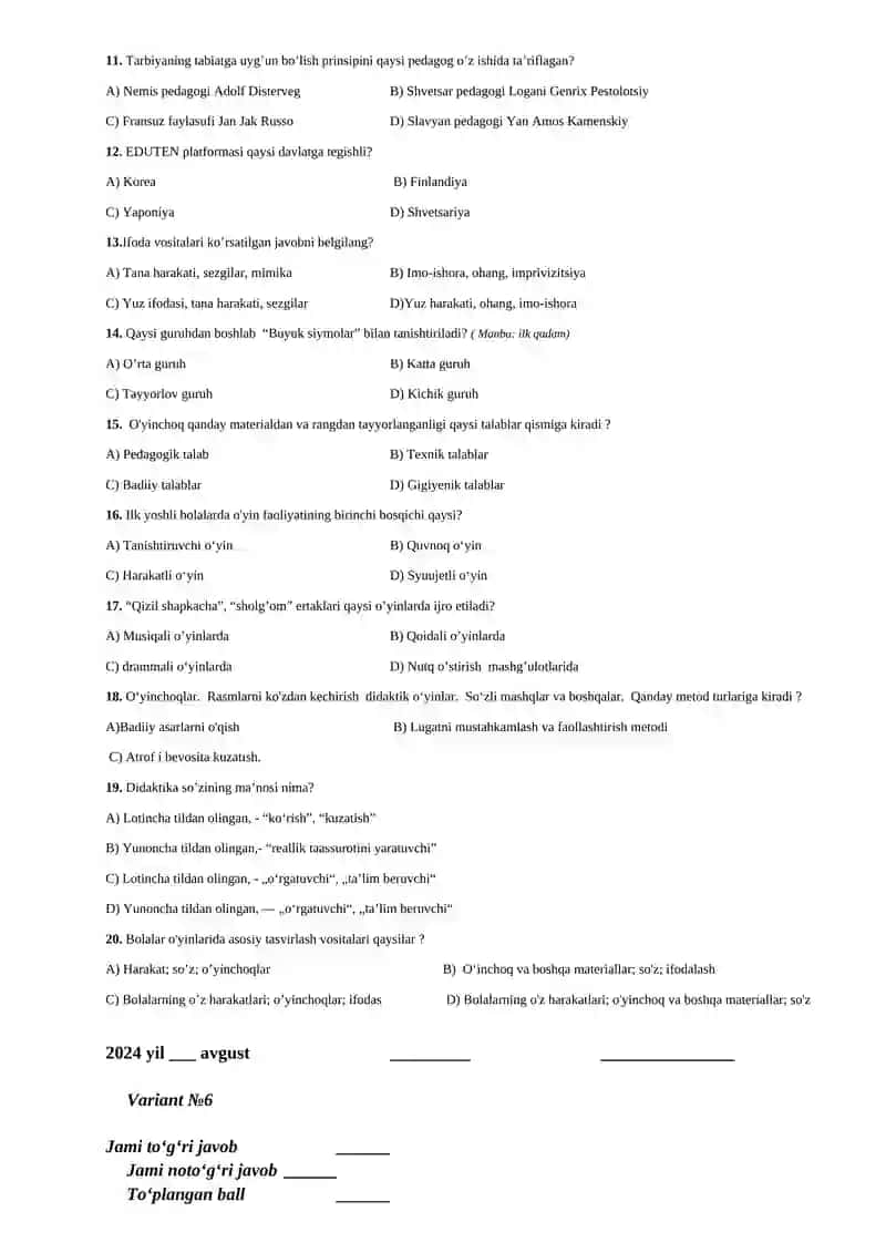 TEST savollariga bergan javob varaqasi 2