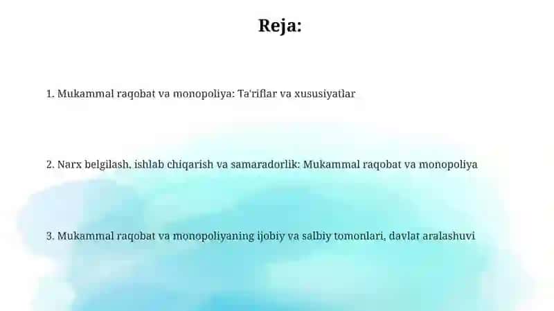 Mukammal raqobat va monopoliya 2