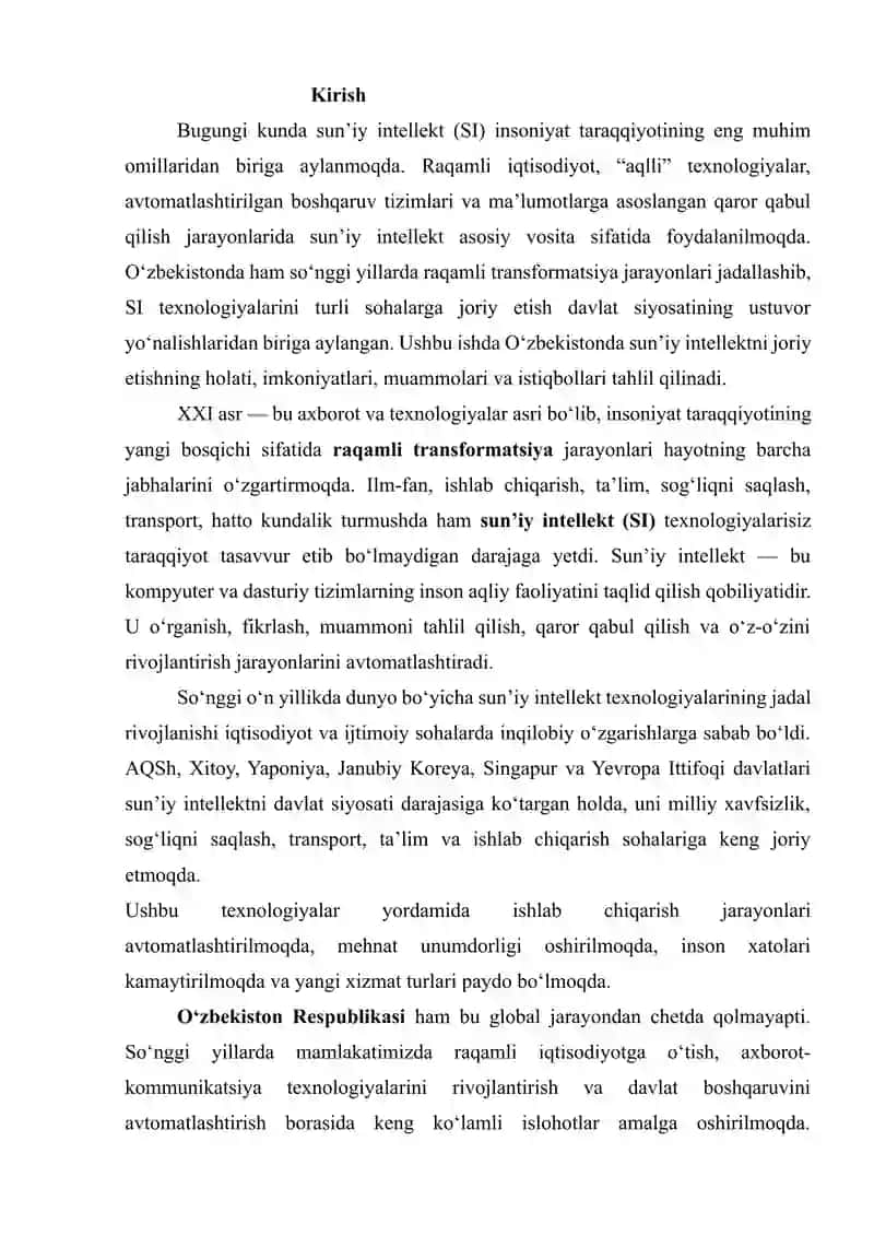 Sun’iy Intellekt va uning o‘rni iqtisodiyotda 2