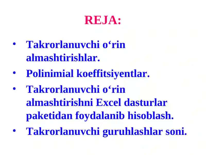 Takrorlanuvchi o‘rin almashtirishlar 2