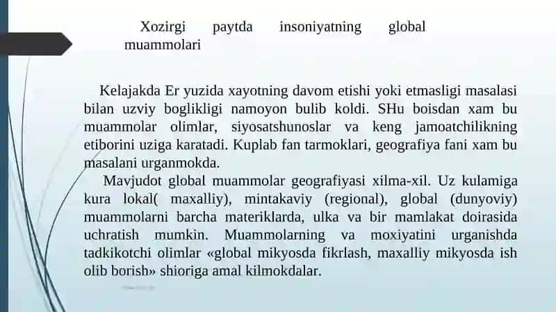 Global muammolarning me'zonlari va darajalari 2