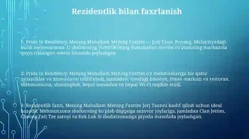 Pride in Residency, Mening Mahallam Mening Faxrim 2