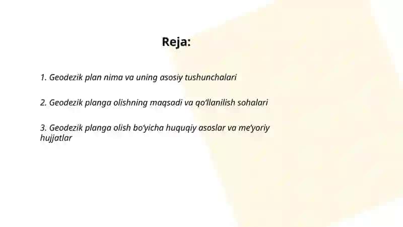 Geodezik planga olish haqida umumiy ma’lumotlar 2