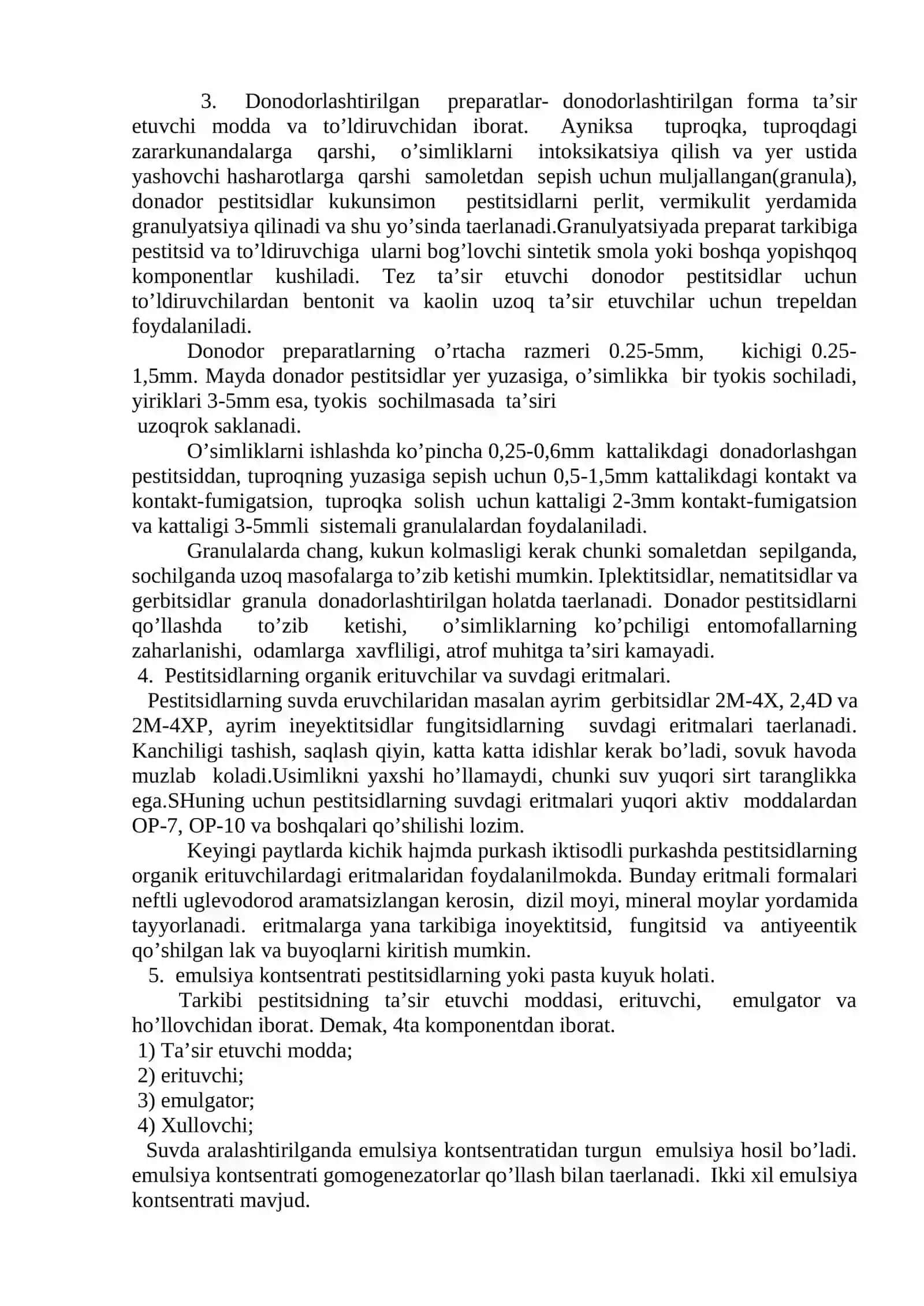 PESTITSIDLARNI PREPARAT SHAKLLARI VA ULARNI QO’LLASH USULLARI 2