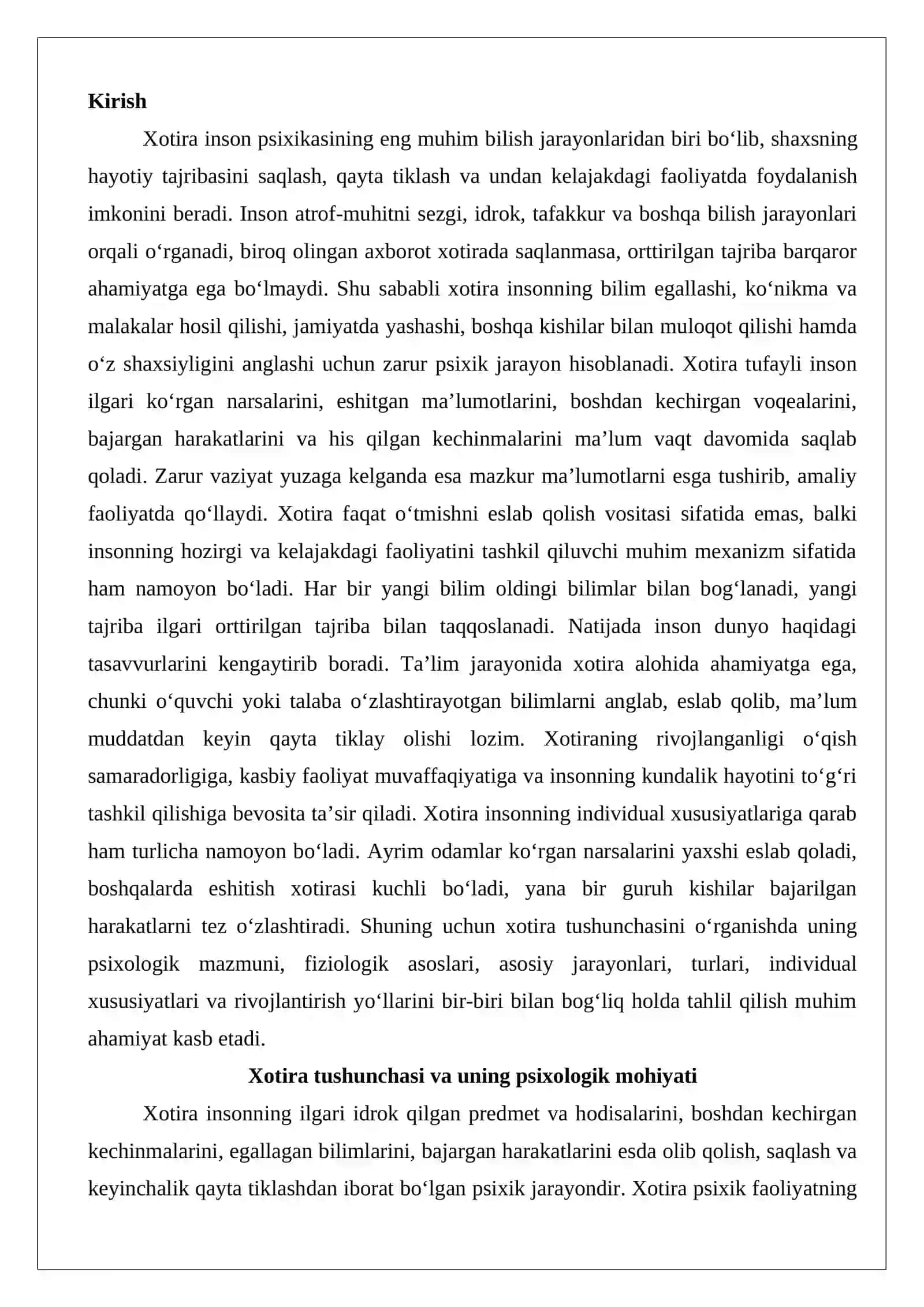 Xotira haqida umumiy tushuncha. 2