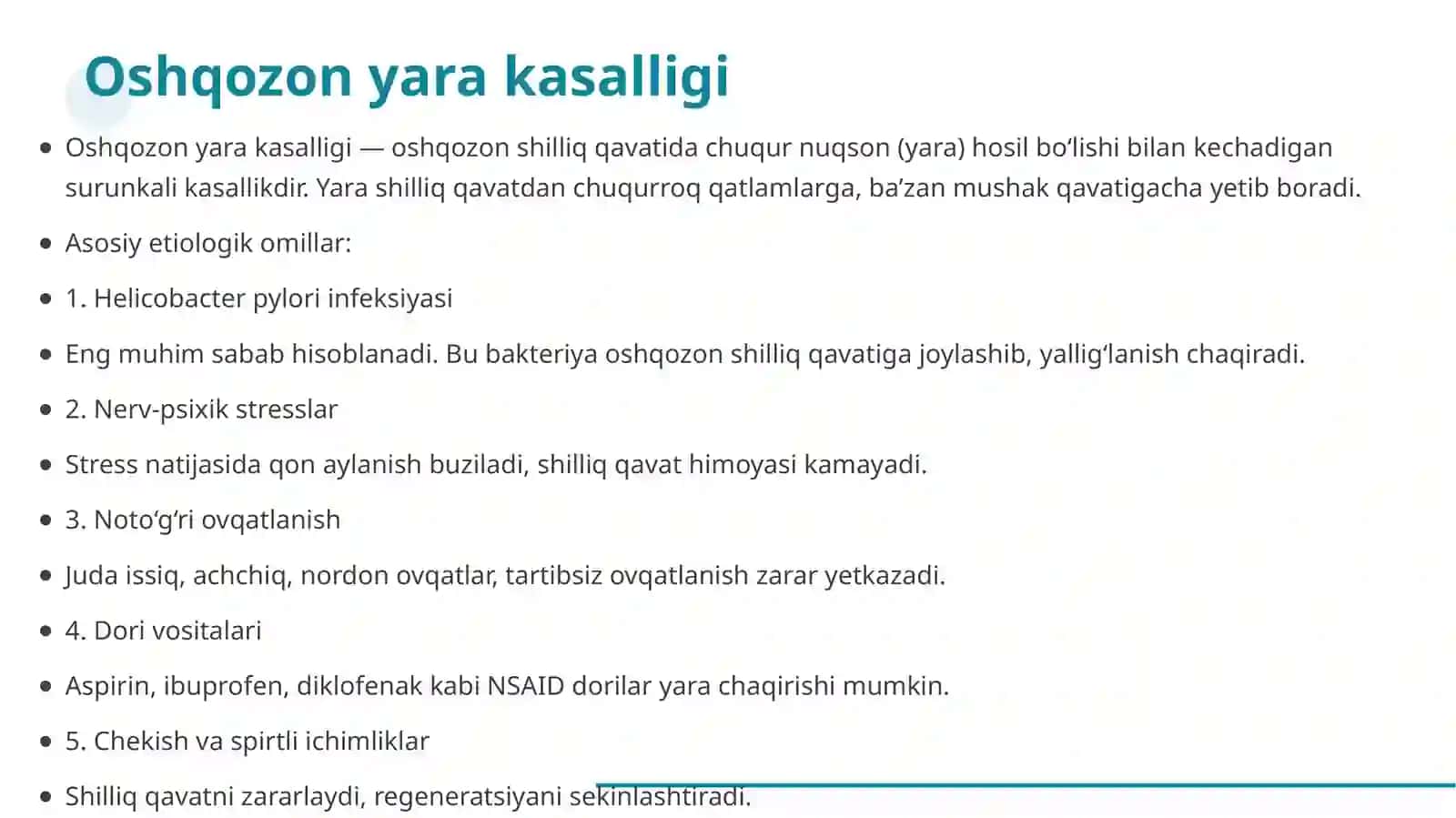 Oshqozon yara kasalligi etiopatogenezi 2