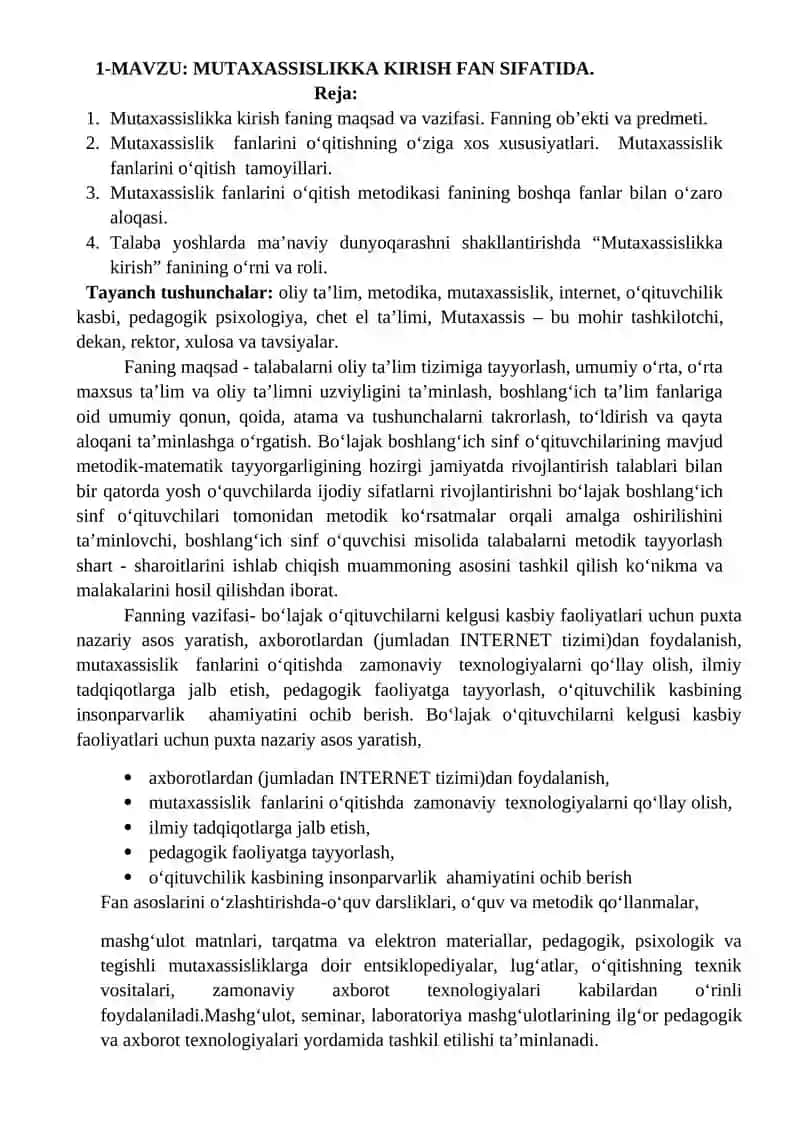 MUTAXASSISLIKKA KIRISH FAN SIFATIDA 2