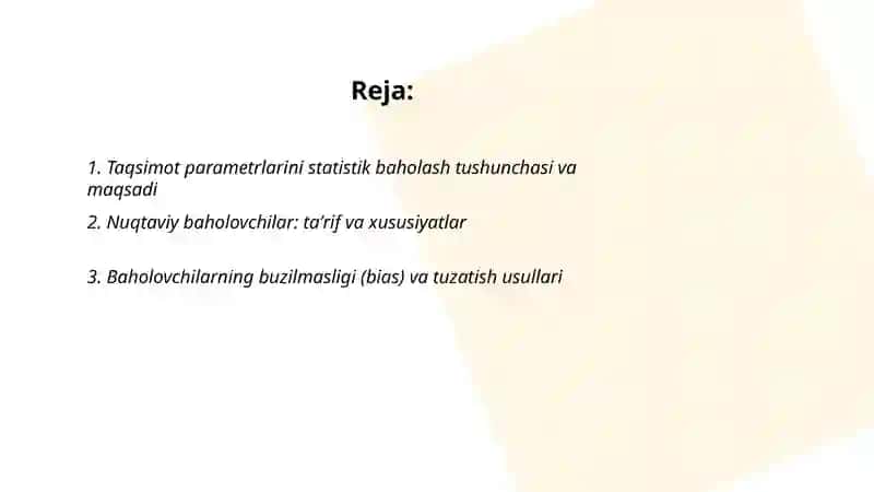 Taqsimot parametrlarini statistik baholash 2