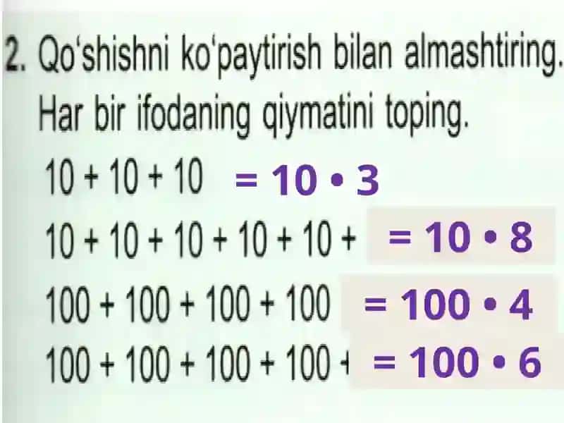 10 va 100 ga ko'paytirish va bo'lish 2