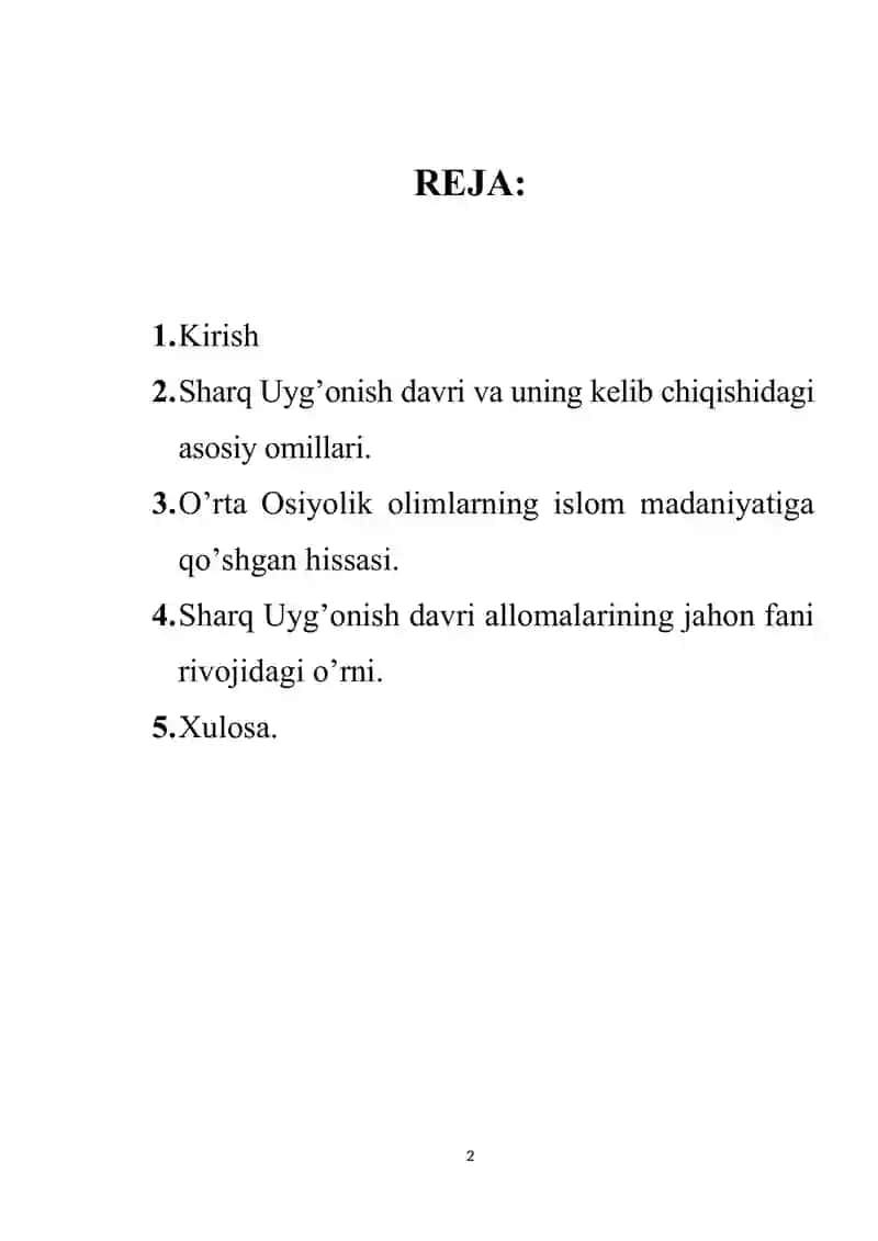 O’rta Osiyoda uyg’onish (renessans) davri mavzusida kurs ishi. 2