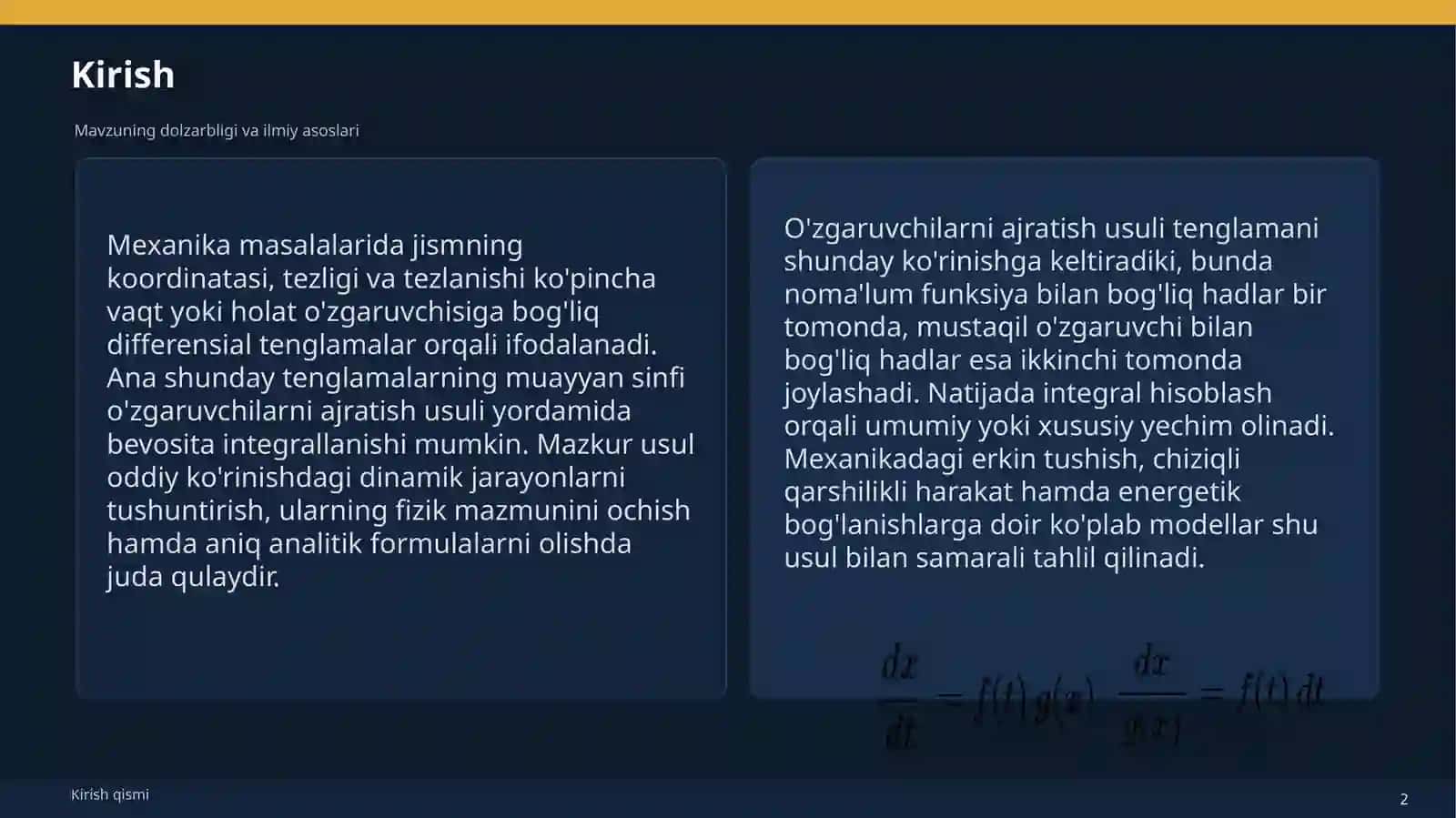 O'zgaruvchilarni ajratish usuli 2
