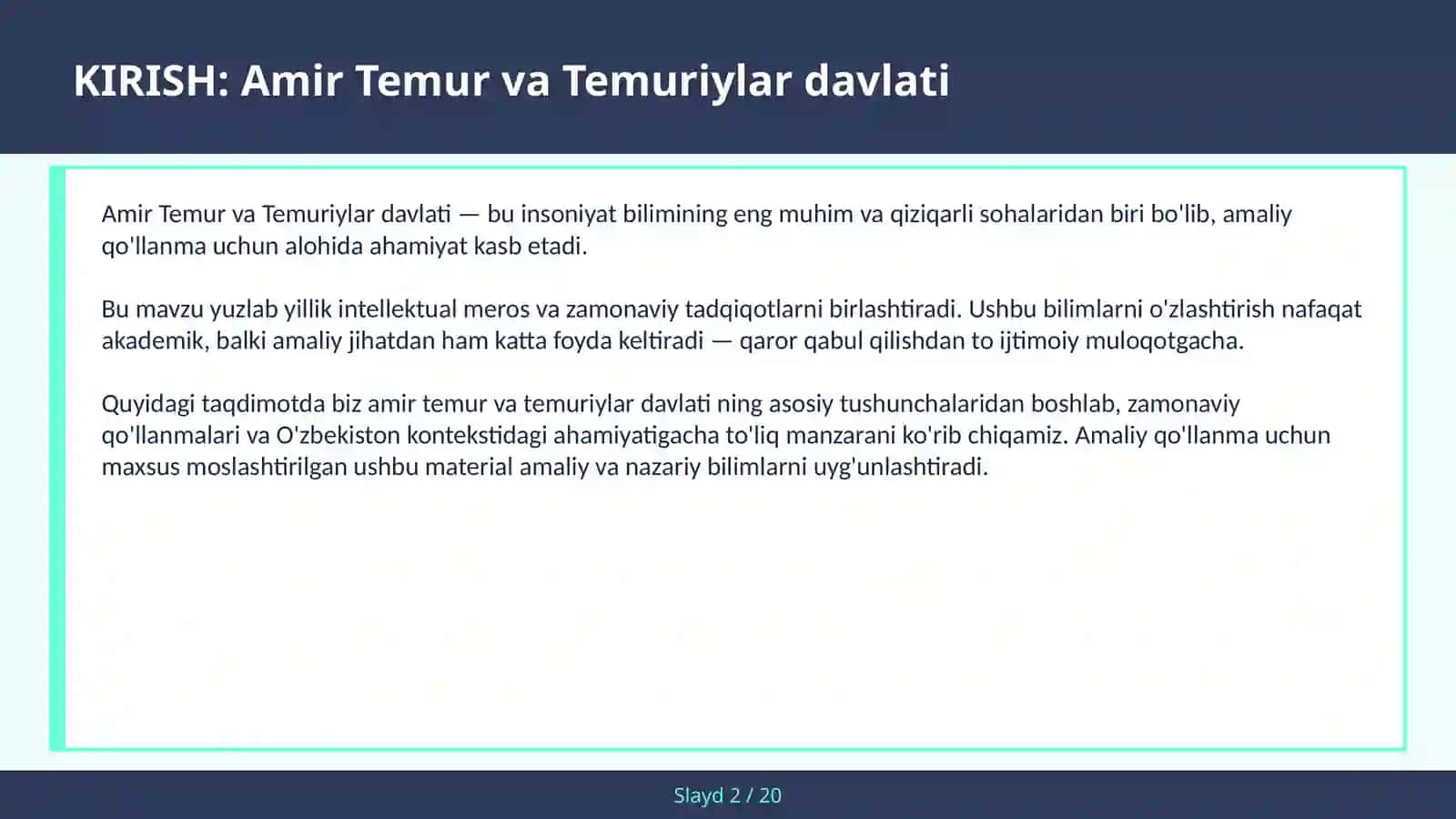 Amir Temur va Temuriylar davlati 2