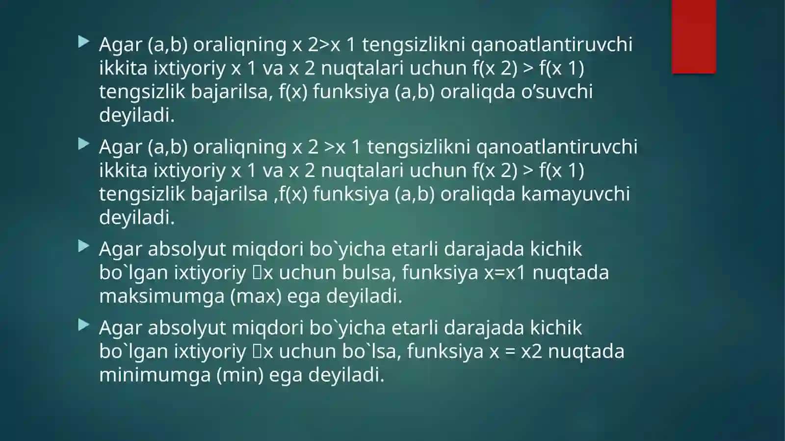 Hosila yordamida funksiyani ekstrimumini telshirish 2