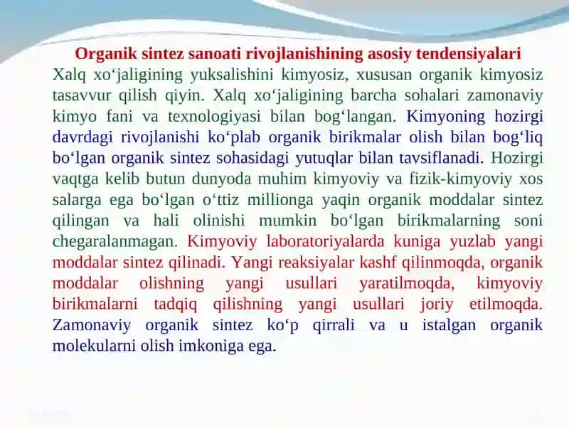 NOZIK ORGANIK SINTEZ SANOATINING RIVOJLANISH TARIXI 2
