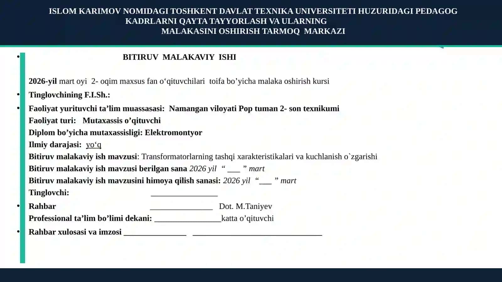 Transformatorlarning tashqi xarakteriskalari va kuchlanish o‘zgarishi 2