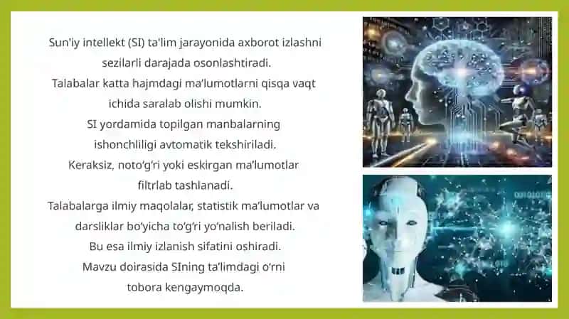Sun'iy intellekt talabalarga axborot manbalarini topish va tekshirishda yordam berishi 2