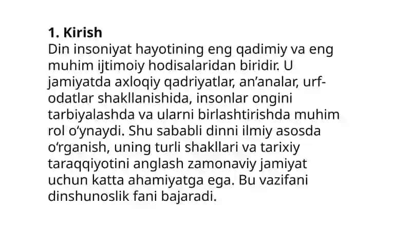 Dinshunoslik: predmeti, maqsadi va vazifalari 2