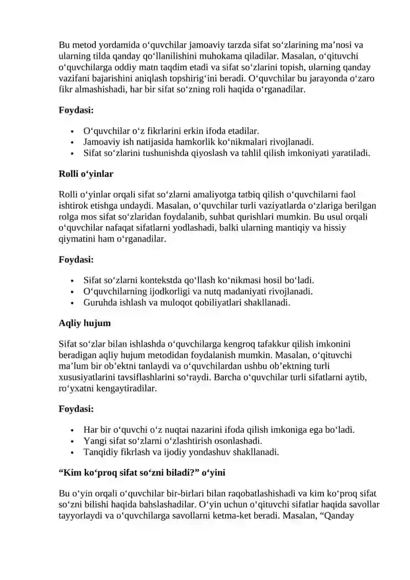Sifat mavzusini o'rgatishda interfaol metodlar 2