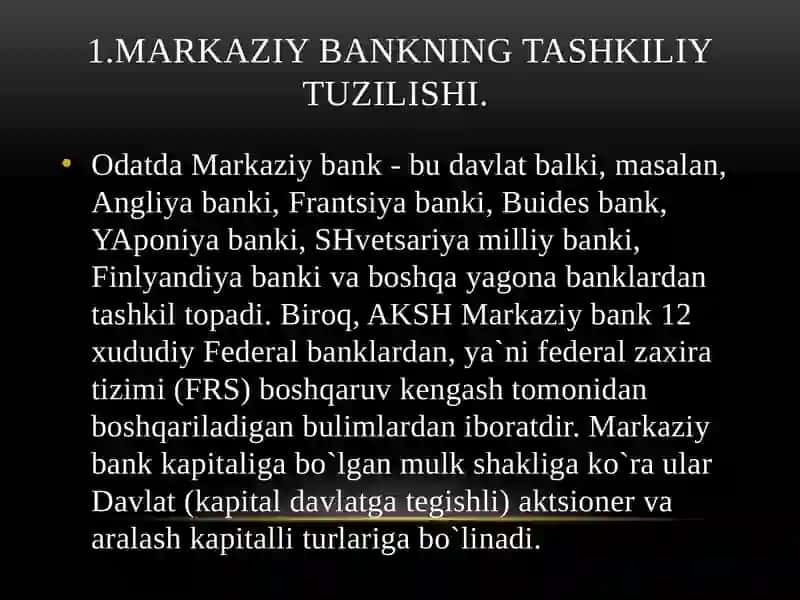 MARKAZIY BANK VA UNING FUNKSIYALARI 2