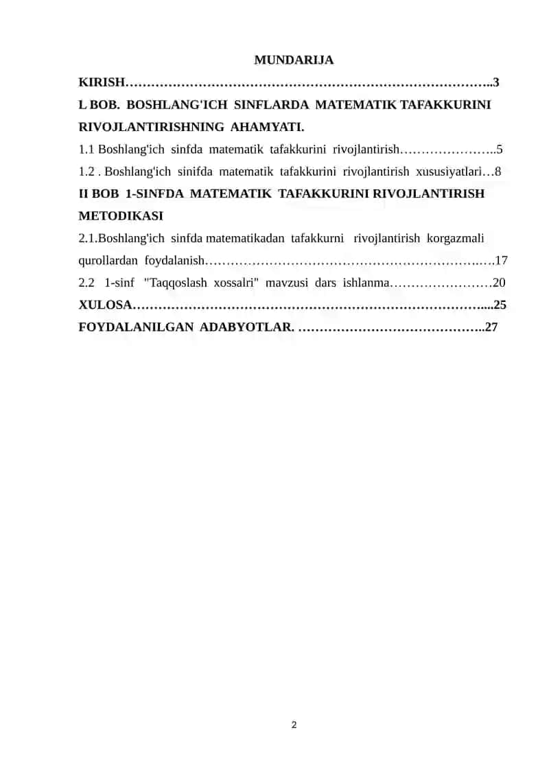 BOSHLANG'ICH SINF O'QUVCHILARINING MATEMATIK TAFAKKURINI RIVOJLANTIRISH 2