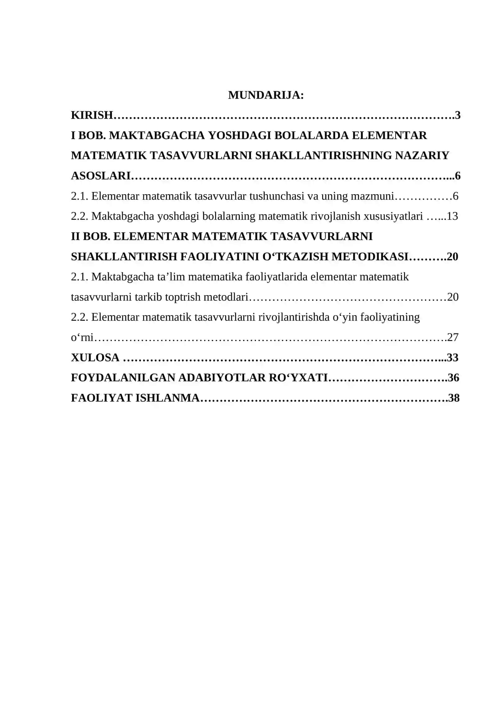 Elementar matematik tasavvurlarni shakllantrish faoliyatini o’tkazish metodikasi 2