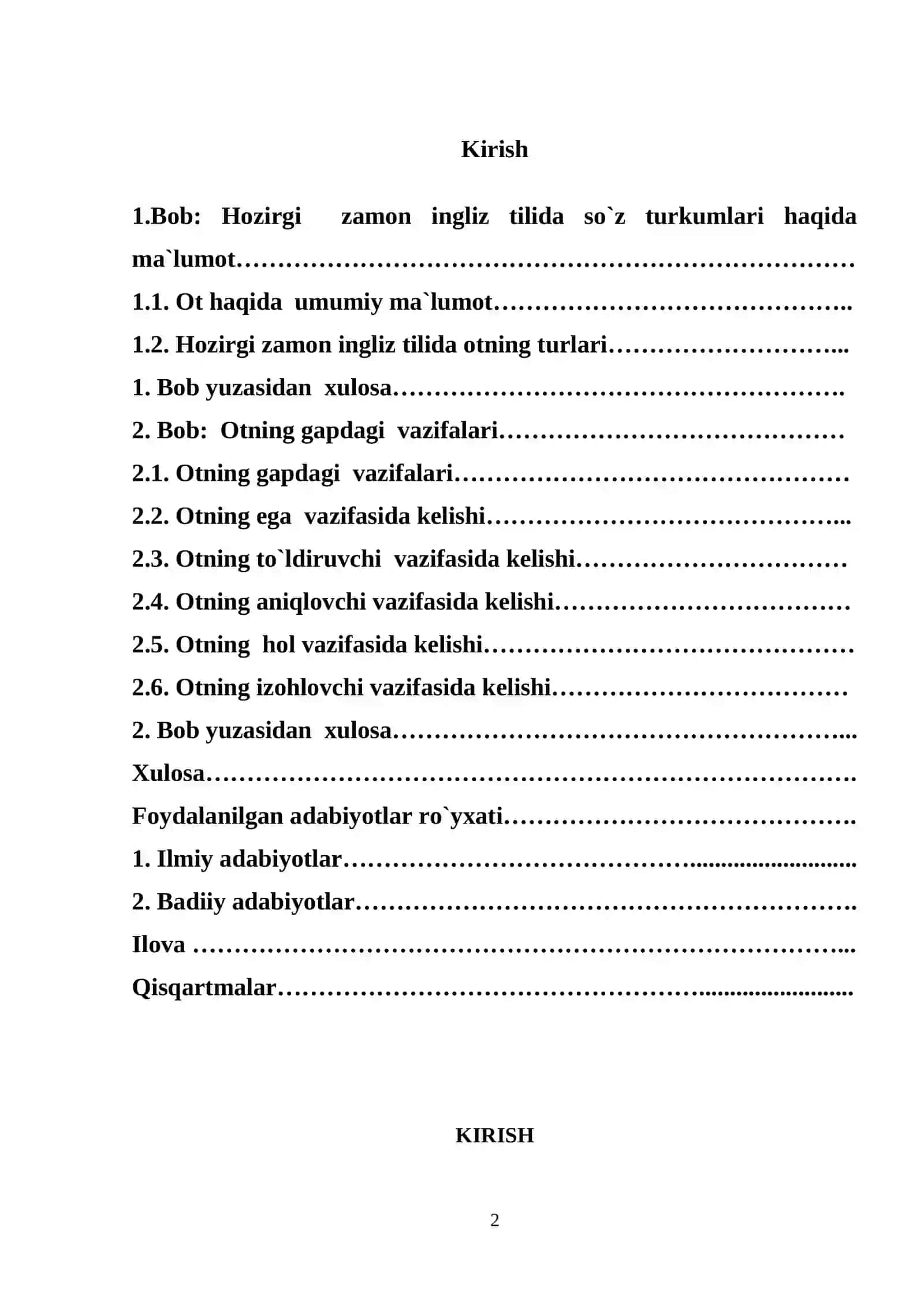 Hozirgi zamon ingliz tilida ot va uning o`zbek tilida ifodalanishi 2