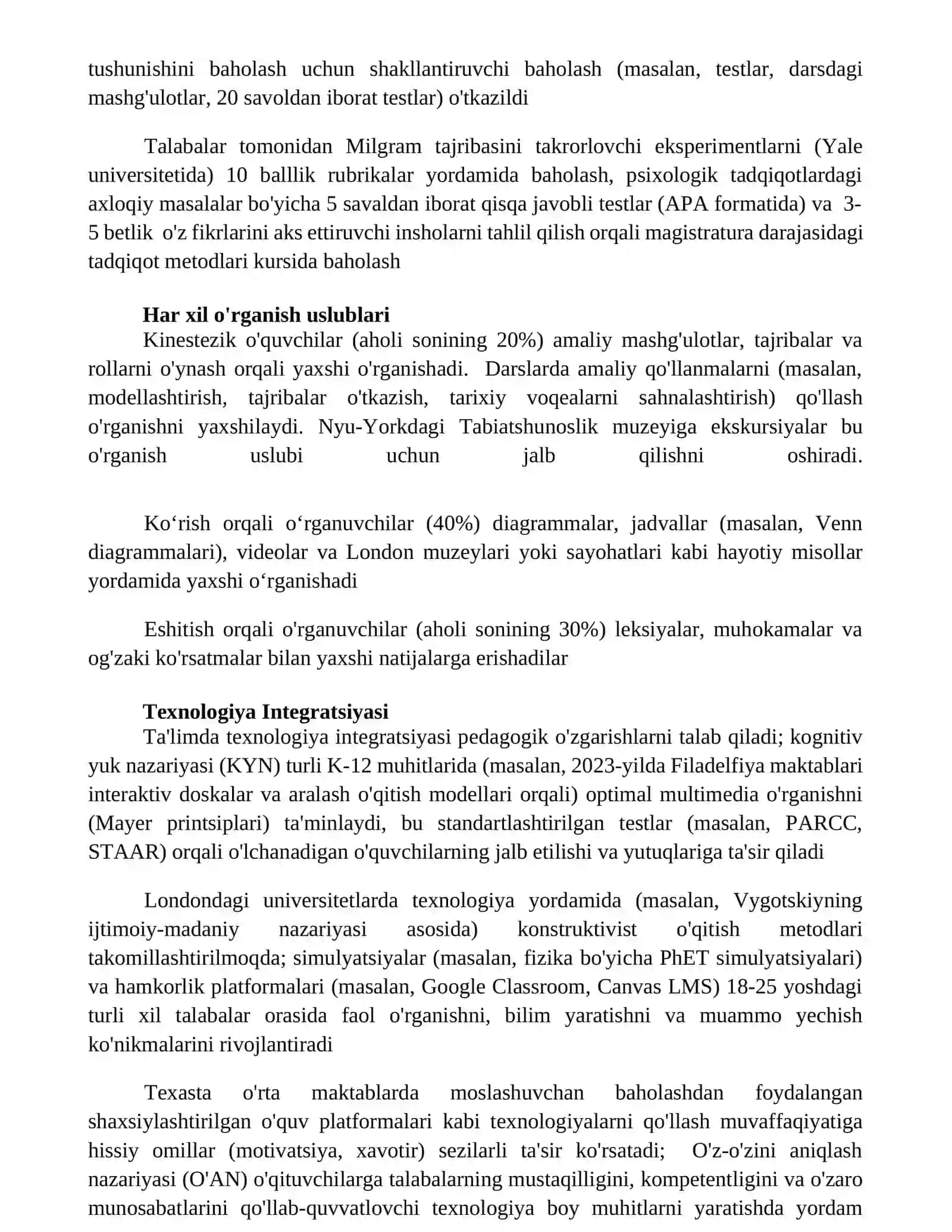 Psixologik bilimlarni o‘rgatish 2