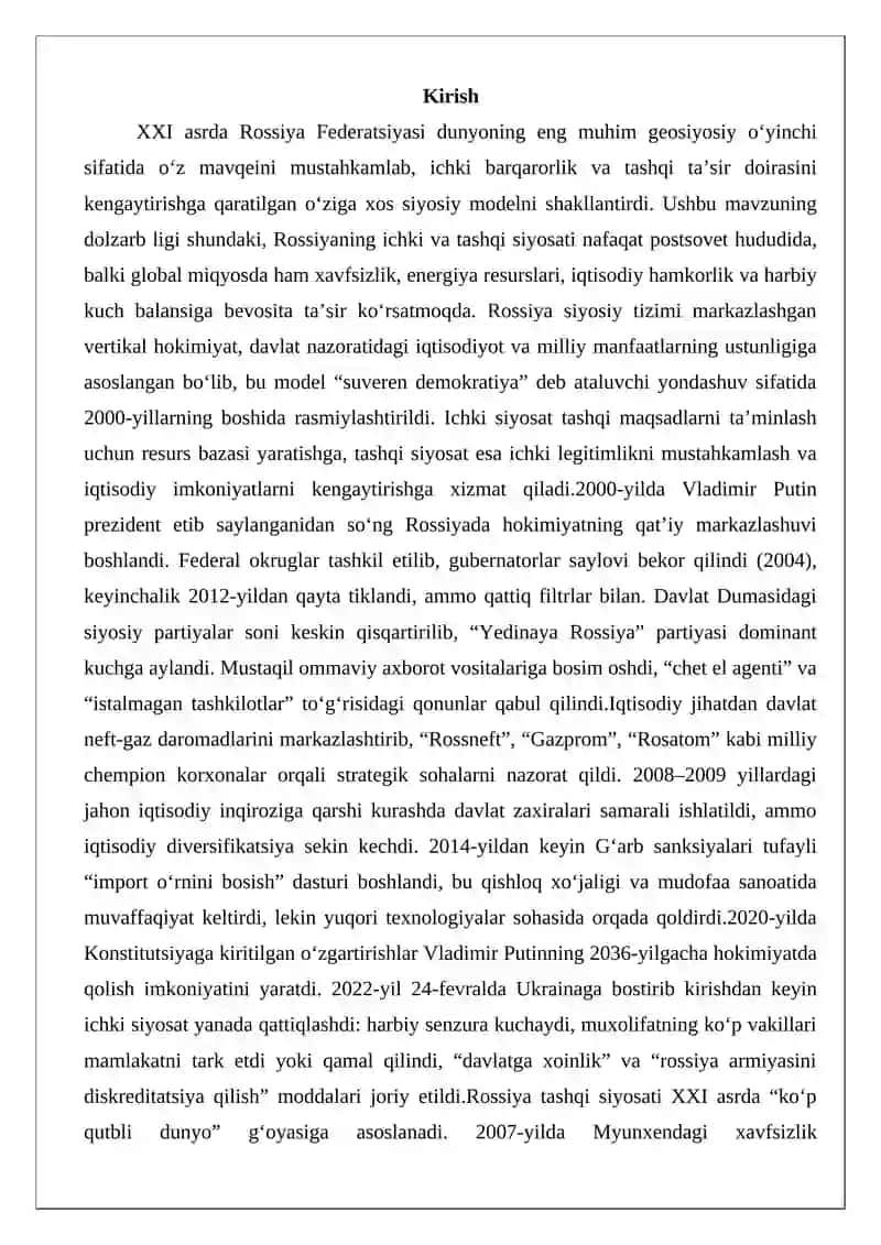 Rossiyaning ichki va tashqi siyosati 2