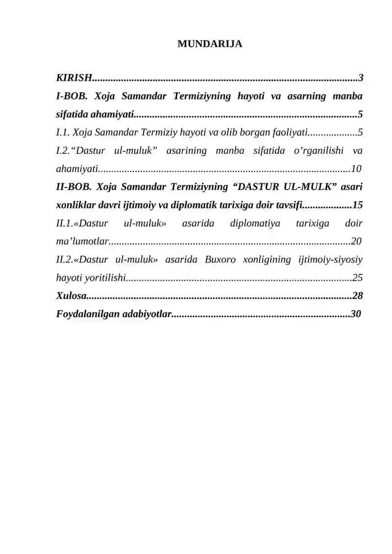 Xoja Samandar Termiziy “Dastur Ul-Muluk” asari manba sifatida 2