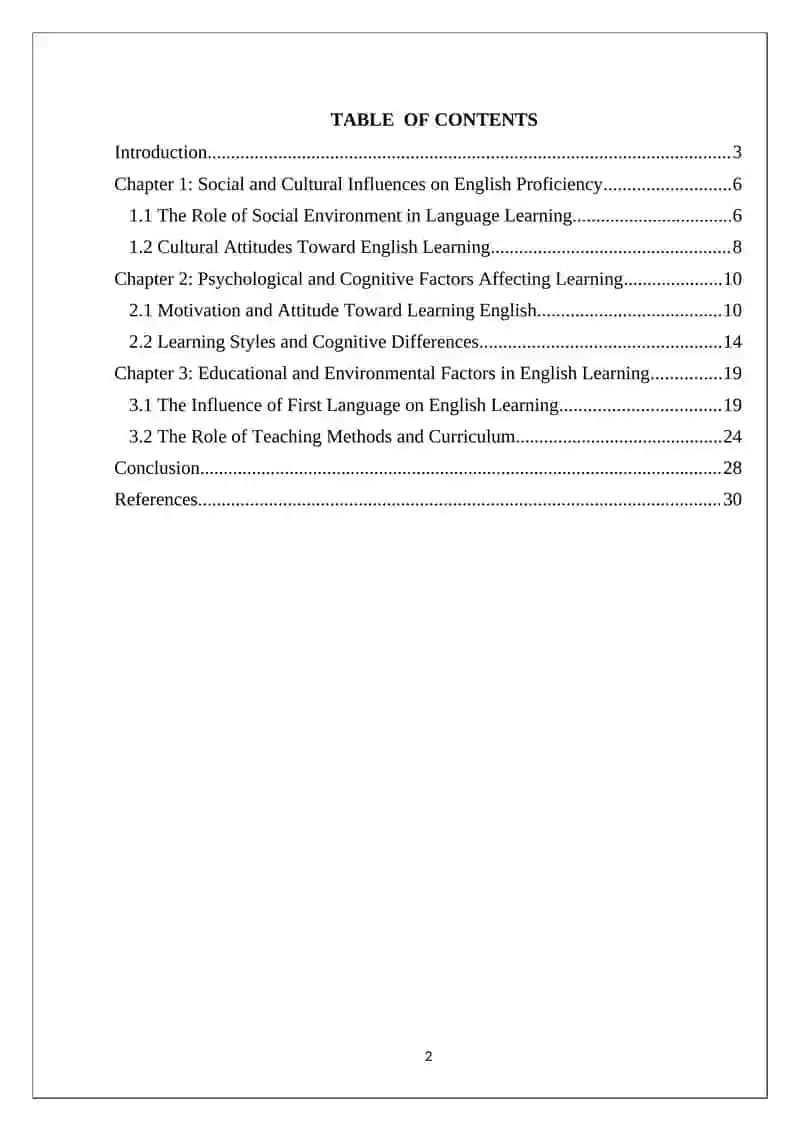 Factors that influence learners' English proficiency 2