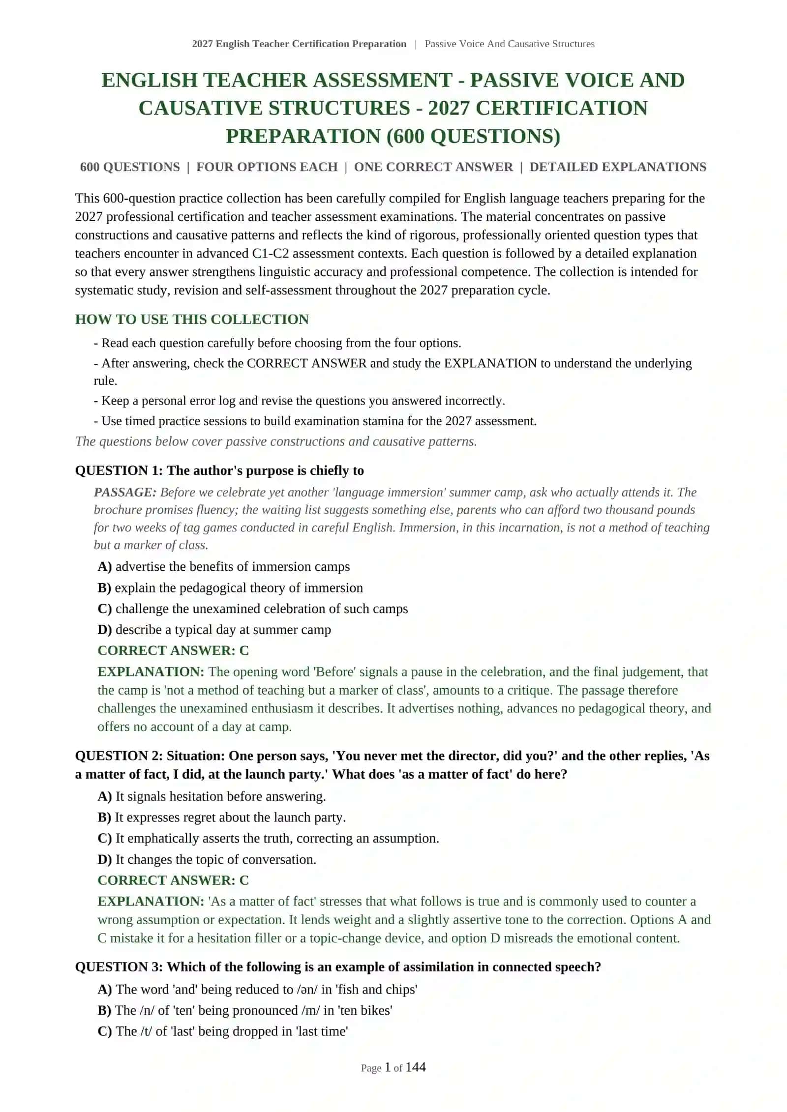 English Teacher Certification Preparation - Passive Voice And Causative Structures 2