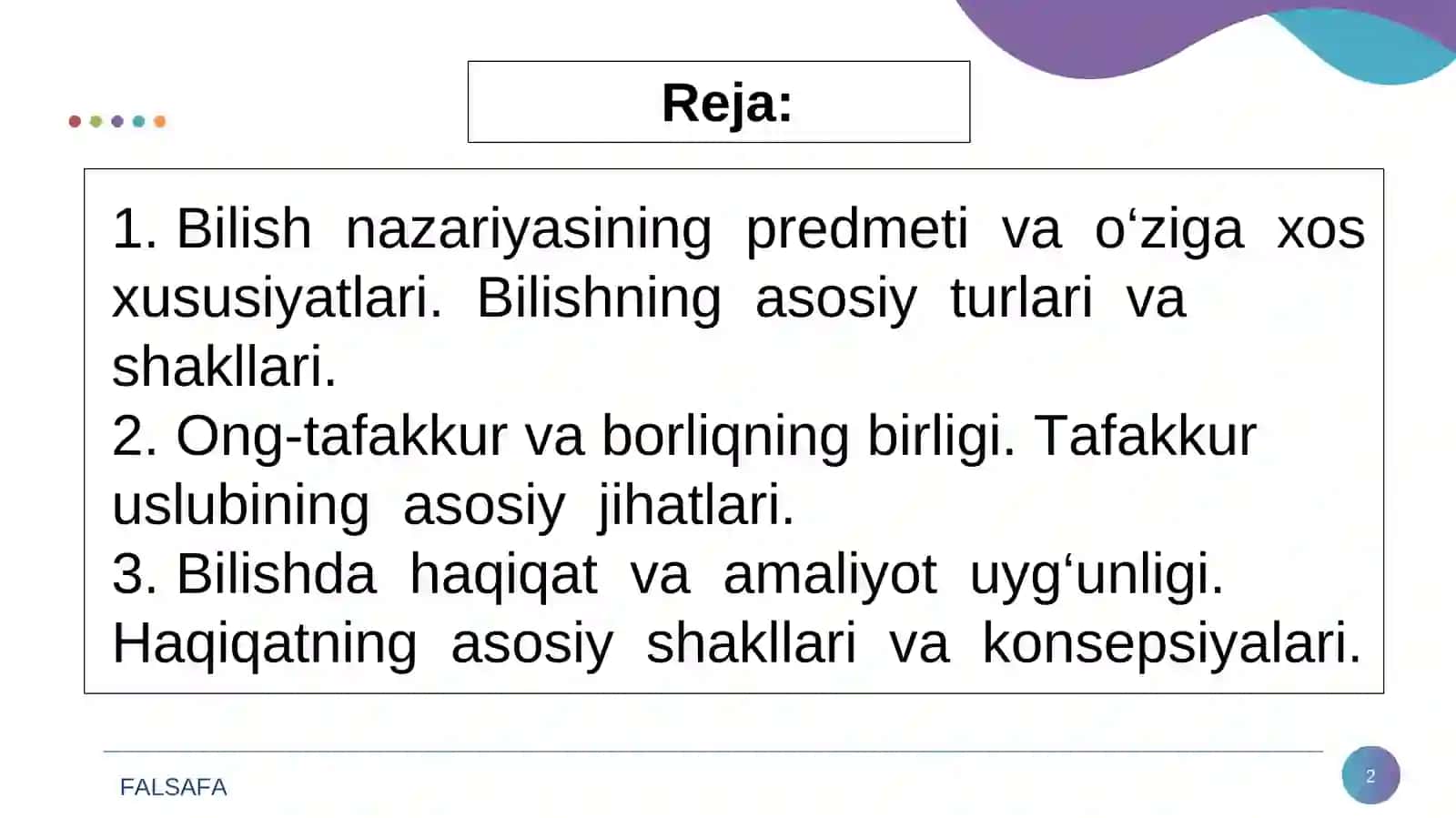Bilish falsafasi (gnoseologiya) 2