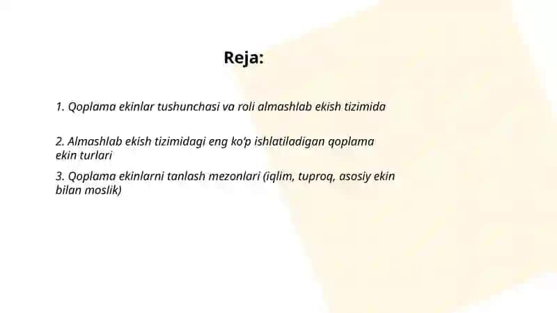 Almashlab ekish tizimidagi qoplama ekinlar 2