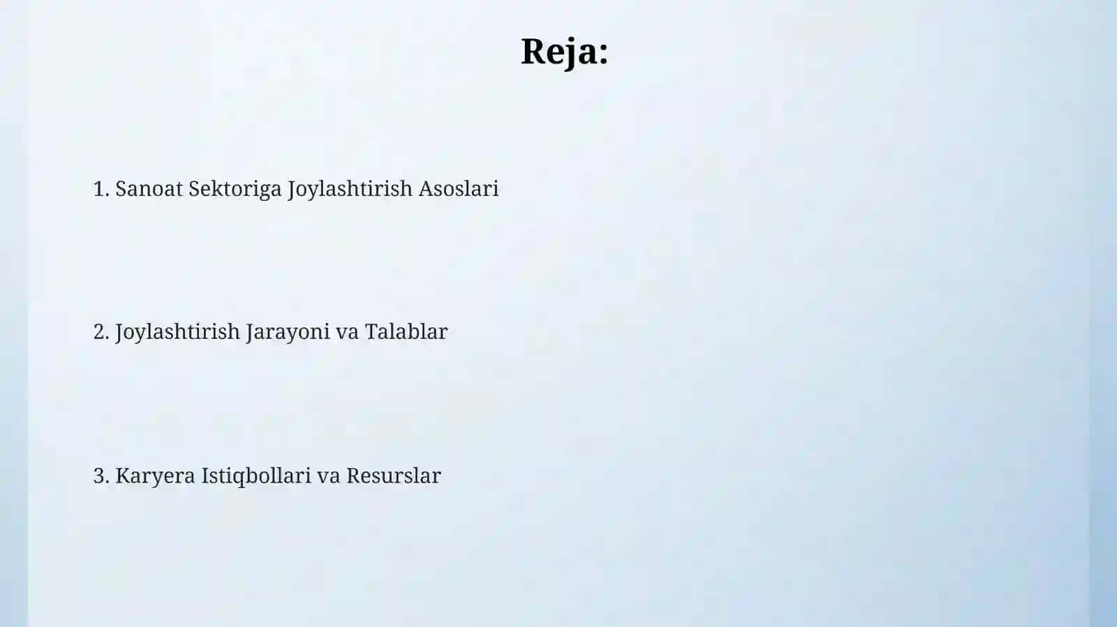 Sanoat Sektoriga Joylashtirish 2