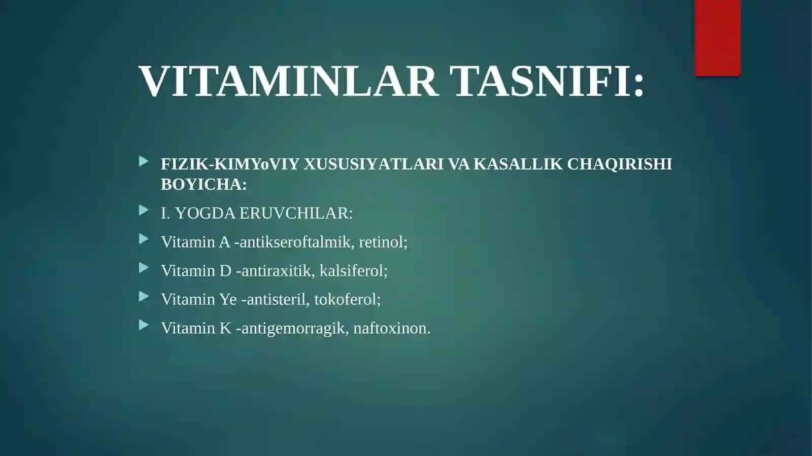 VITAMINLAR  KLINIK  FARMAKALOGIYASI 2