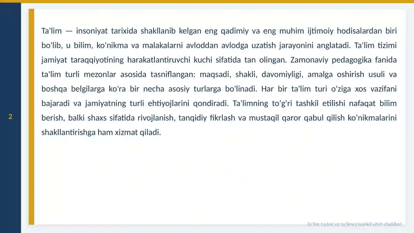 Ta'lim Turlari va Ta'limni Tashkil Etish Shakllari 2