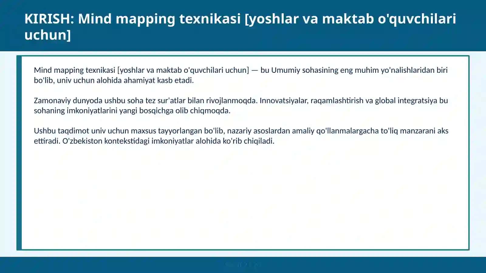 Mind mapping texnikasi [yoshlar va maktab o'quvchilari uchun] 2