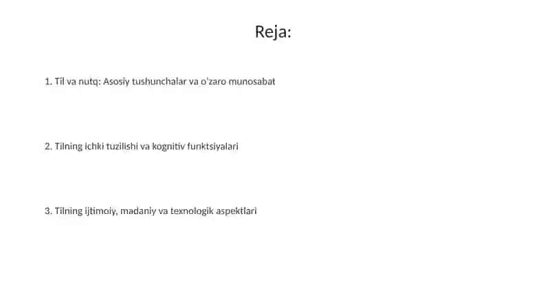 Til va nutq. Til va tafakkur. Tilning ichki tuzilishi va vazifalari 2