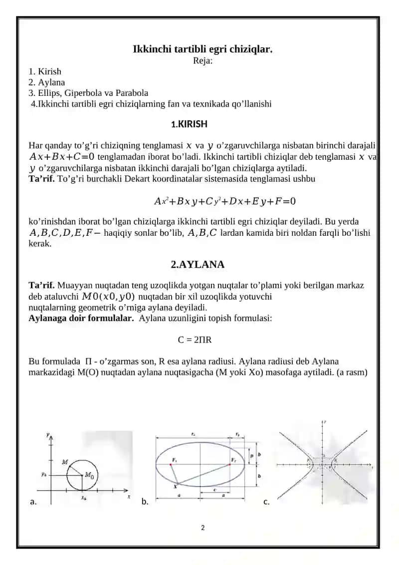 Ikkinchi tartibli egri chiziqlar 2