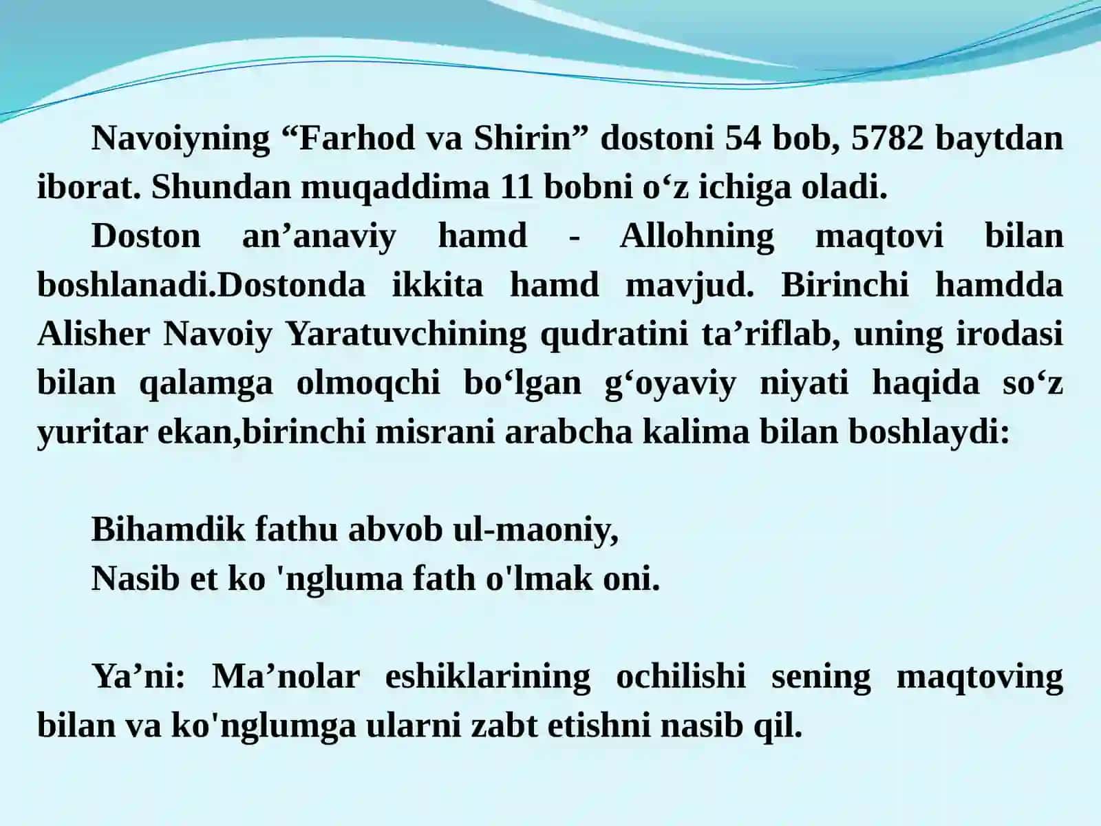 “FARHOD  VA SHIRIN” DOSTONINING TIMSOLLAR OLAMI 2