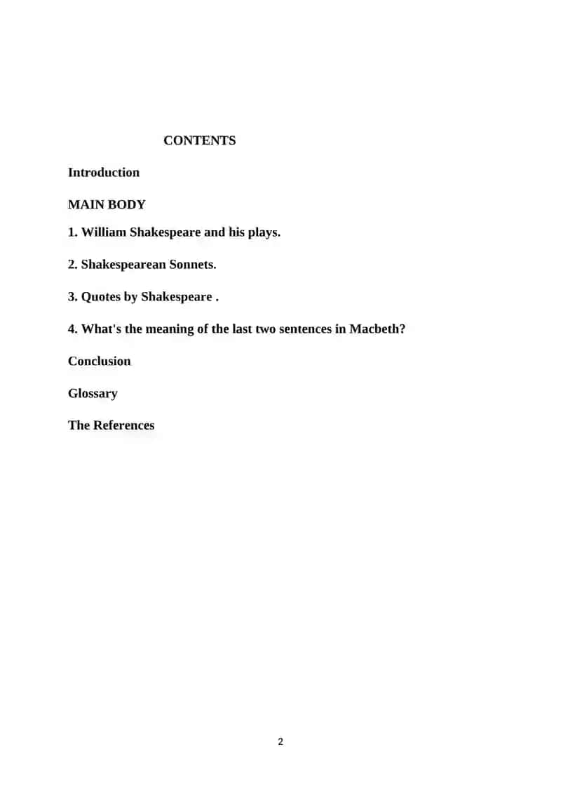 Course Work on "Shakespeare, and there is no end to it." 2